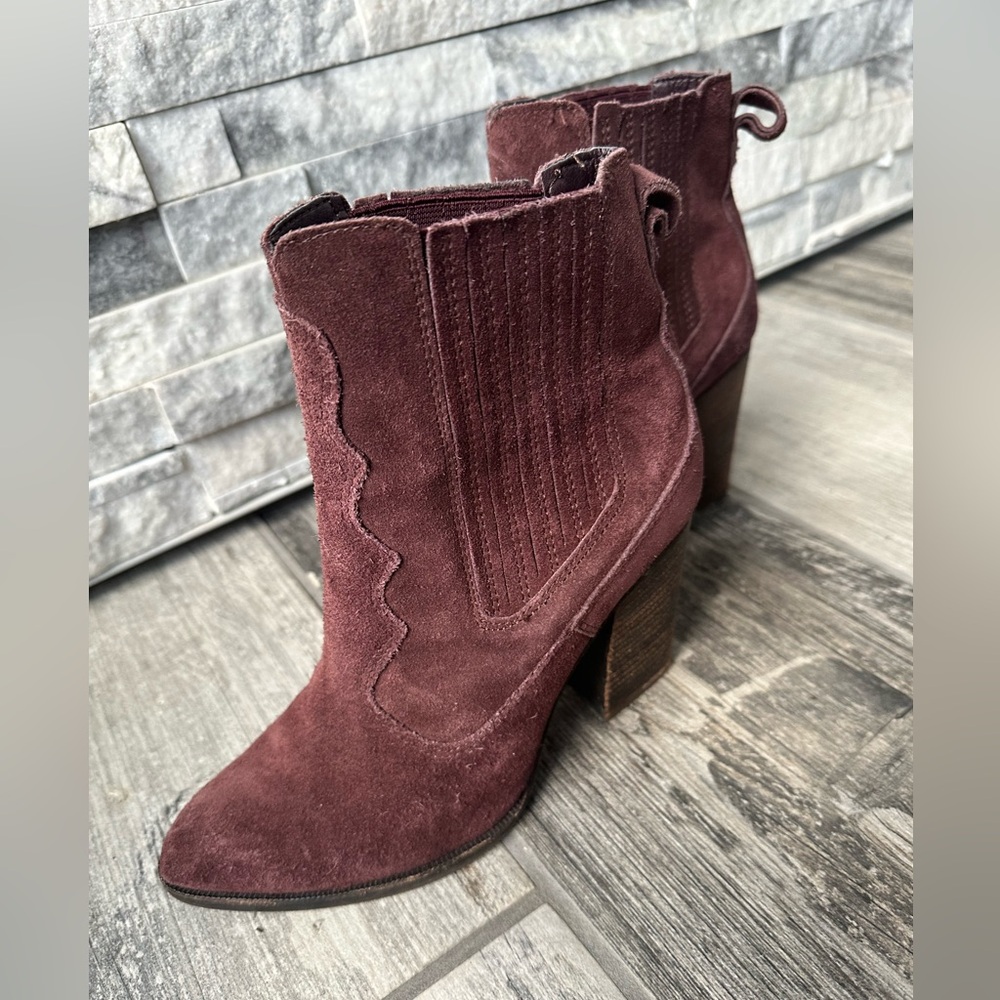 Dolce Vita Suede  Western Boho Dark Cherry Purple Ankle Fall  Booties  Size 7 - Picture 7 of 10